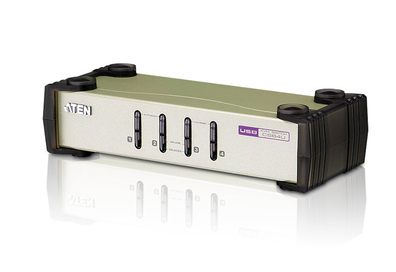 Aten Desktop KVM Switch 4 Port Single Display VGA, 4x Custom KVM Cables Included, Selection Via Front Panel, Auto Scan Mode, Aten Desktop KVM Switch 4 Port Single Display VGA, 4x Custom KVM Cables Included, Selection Via Front Panel, Auto Scan Mode,